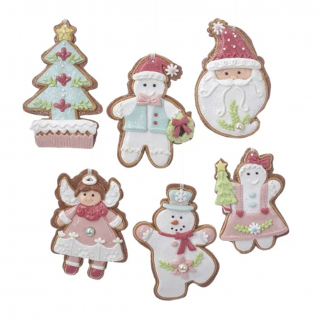Candy Christmas - Set 6 ornamente model turta dulce, 12 cm, Clay Dough, multicolor - BraziPremium.ro