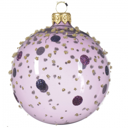 ORNAMENTE BRAD - Glob brad de Craciun cu buline, 8 cm, sticla, mov-BraziPremium.ro