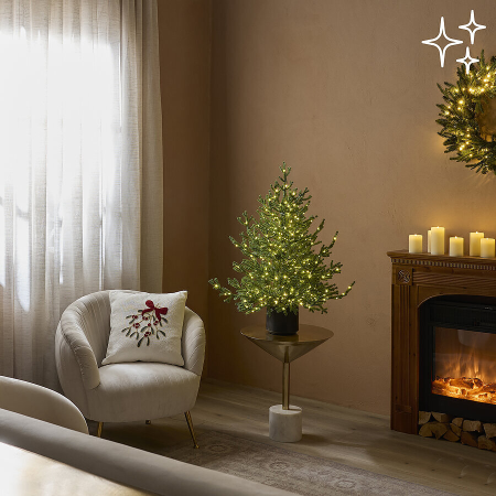 BRAZI ARTIFICIALI - Brad artificial Licurici cu 400 MINILED URI si ghiveci decorativ, 90 cm,  IP44, verde