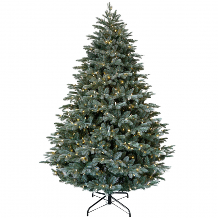 Brazi artificiali ninsi - Brad artificial Frosted Mulberry cu aspect inghetat si lumini, PE, 228 cm, 550 leduri - BraziPremium.ro