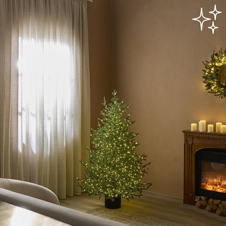 BRAZI ARTIFICIALI - Brad artificial Licurici cu 1600 MINILED URI si ghiveci decorativ, 150 cm,  IP44, verde