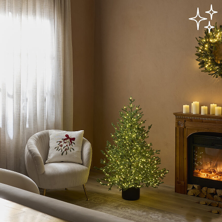 BRAZI ARTIFICIALI - Brad artificial Licurici cu 1000 MINILED URI si ghiveci decorativ, 120 cm,  IP44, verde
