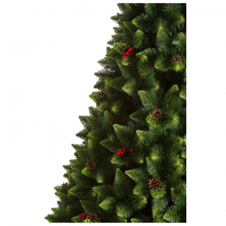 Brad artificial Pin de munte cu conuri si merisoare, PVC, 220 cm, verde  - BraziPremium.ro [2]