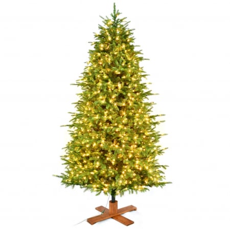 Brazi în stil scandinav - Brad artificial Premium Helsinki cu lumini si suport din lemn masiv , 900 LED, PE, 228 cm, verde