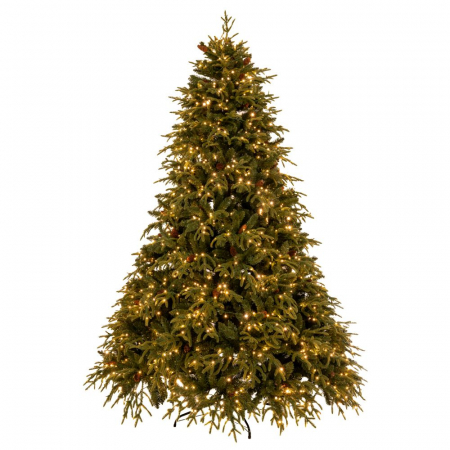 Brazi artificiali verzi - Brad artificial Premium Franklin cu lumini si conuri naturale, 1500 LED, PE, 210 cm, verde