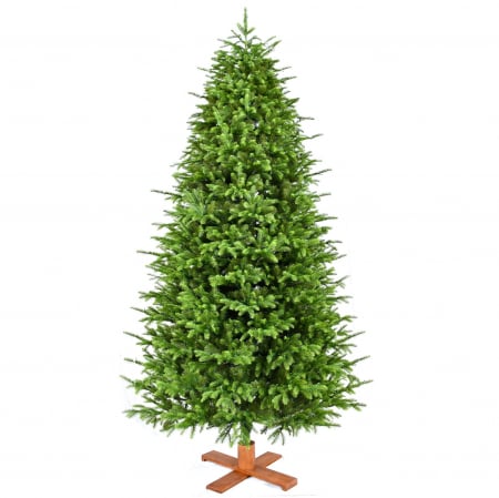 Brazi în stil scandinav - Brad artificial Premium Helsinki cu suport din lemn masiv, PE, 228 cm, verde