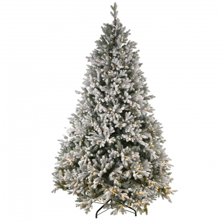 Brazi artificiali cu zapada si conuri - Brad artificial Snowy Hamilton cu zapada si lumini, PE, 213 cm, 600 leduri - BraziPremium.ro