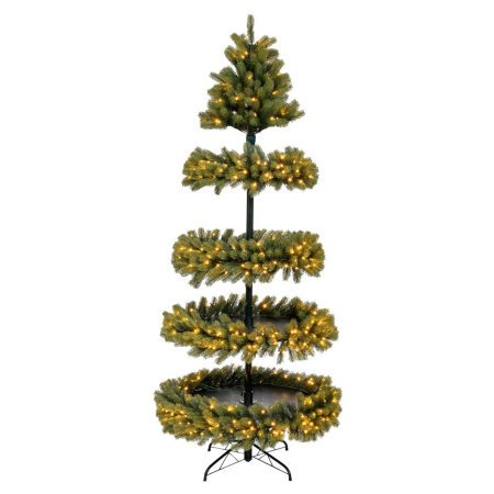 Decoratiuni Craciun pentru Casa - Brad artificial tip suport cu 4 straturi si LED-uri, lumina calda, 210 cm, verde - BraziPremium By OLLMA