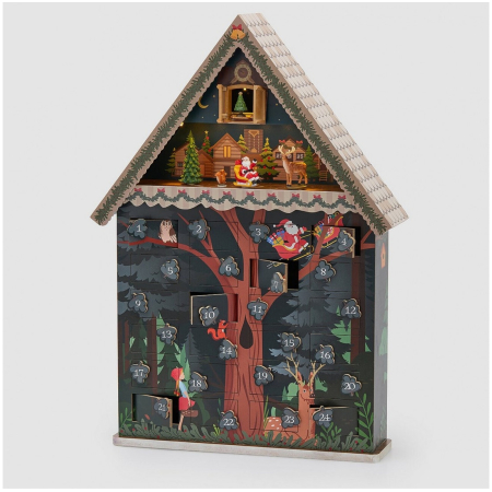 Calendar Advent model Casuta din padure cu muzica si lumini LED, 62x39x11 cm, verde - BraziPremium By OLLMA [1]