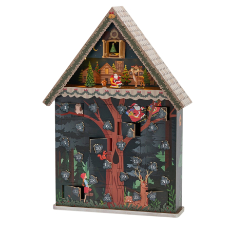 Classic Romance - Calendar Advent model Casuta din padure cu muzica si lumini LED, 62x39x11 cm, verde - BraziPremium By OLLMA