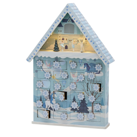 Classic Romance - Calendar Advent model Casuta Fermecata cu muzica si lumini LED, 62x39x11 cm, albastru - BraziPremium By OLLMA