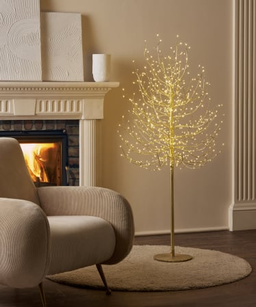 COLECTII CRACIUN 2025 - Copac decorativ Faggio, 900 LED, 180 cm, IP44, auriu - BraziPremium By OLLMA