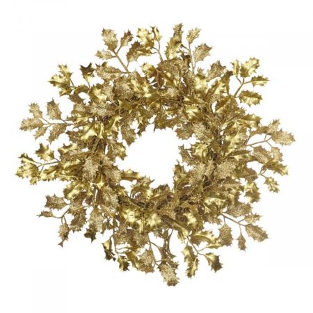 Coronite Craciun - Coronita artificiala Craciun Holly cu frunze, 46 cm