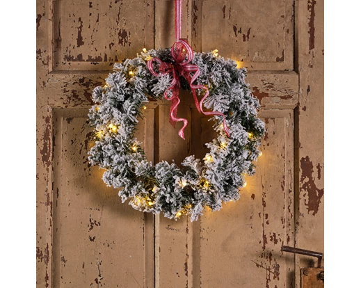 Coronita artificiala Craciun Imperial cu leduri si zapada, 50 cm, PE, alb - BraziPremium.ro [1]