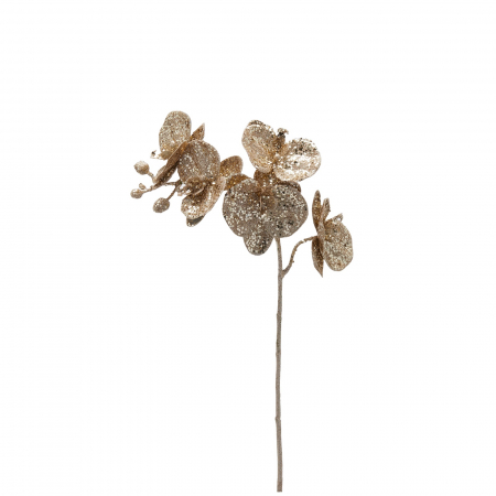 Flori pentru brad - Decoratiune brad ramura Orhidee Phalaenopsis Glitter, 60 cm, champagne gold - BraziPremium.ro
