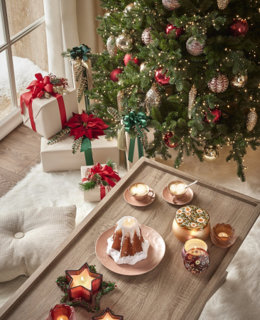 Decoratiune brad, Floare Craciunita cu prindere clips, 23 cm, textil, rosu - BraziPremium.ro [1]