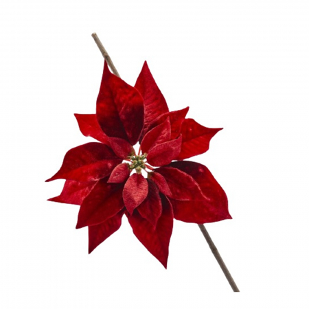 Decoratiune brad, Floare Craciunita cu prindere clips, 23 cm, textil, rosu - BraziPremium.ro [0]