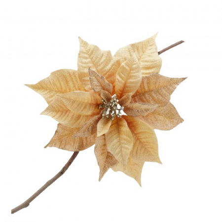 Flori pentru brad - Decoratiune brad, Floare Craciunita cu prindere clips, 33 cm, textil, bej - BraziPremium.ro