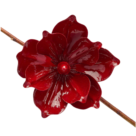 Decoratiune brad Magnolie cu clips, 20 cm, bordeaux - BraziPremium By OLLMA