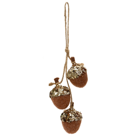Classic Romance - Decoratiune brad model ghinda din lana cu sclipici, 20 cm, maro - BraziPremium By OLLMA