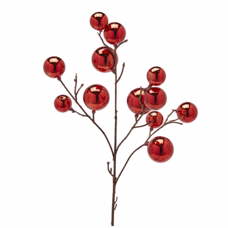 Flori pentru brad - Decoratiune brad ramura cu mix de bile, 53 cm, rosu - BraziPremium.ro