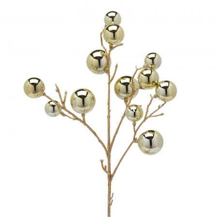 Flori pentru brad - Decoratiune brad ramura cu mix de bile, 53 cm, auriu - BraziPremium.ro