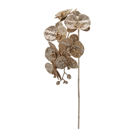 Flori pentru brad - Decoratiune brad ramura Orhidee Phalaenopsis Glitter, 85 cm, champagne gold - BraziPremium.ro