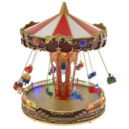 Decoratiuni Craciun pentru Casa - Decoratiune Carusel de Craciun cu 8 muzica si lumini, 21x27 cm