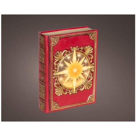 Decoratiune Craciun carte decorativa cu stea si lumini, 6.5x16.5x22 cm, rosu - BraziPremium By OLLMA [1]
