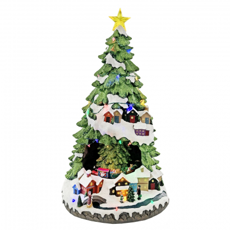 Decoratiuni Craciun pentru Casa - Decoratiune Craciun brad cu muzica, lumini si trenulet rotativ, 46 cm, multicolor - BraziPremium.ro