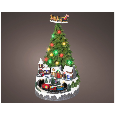 Decoratiune Craciun Brad cu lumini, trenulet si varf rotativ, 24.5x41.5 cm, multicolor - BraziPremium By OLLMA [1]