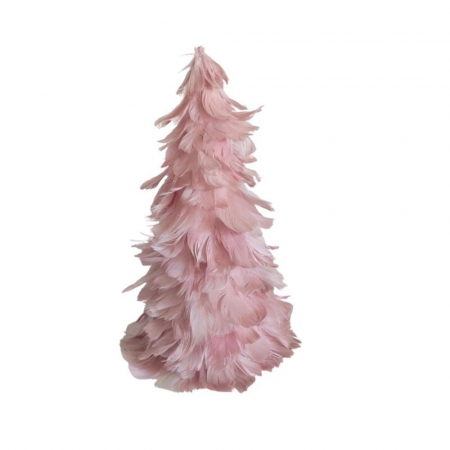 Decoratiuni Craciun pentru Casa - Decoratiune Craciun brad din pene naturale, 22 cm, roz