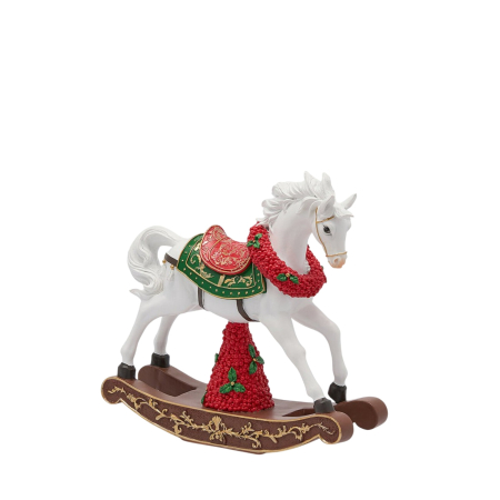 Classic Romance - Decoratiune Craciun Cal pe balansoar cu merisoare, 30.5x32.5x9 cm, multicolor - BraziPremium By OLLMA