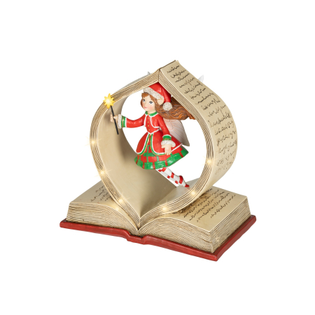 Decoratiune Craciun carte decorativa cu elf magic si lumini LED, 14x24x23.5 cm, multicolor - BraziPremium By OLLMA