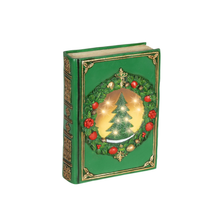 Decoratiune Craciun carte decorativa cu brad si lumini, 6.5x16.5x22 cm, verde - BraziPremium By OLLMA