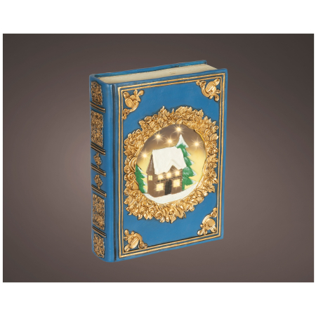 Decoratiune Craciun carte decorativa cu casuta si lumini, 6.5x16.5x22 cm, albastru - BraziPremium By OLLMA [1]