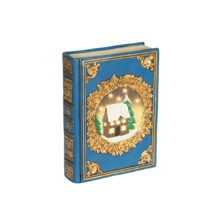 Decoratiune Craciun carte decorativa cu casuta si lumini, 6.5x16.5x22 cm, albastru - BraziPremium By OLLMA