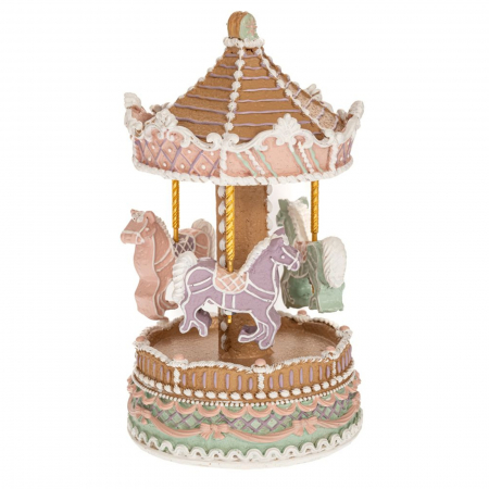 Candy Christmas - Decoratiune Craciun Carusel din turta dulce cu muzica, 11x21 cm, multicolor - BraziPremium By OLLMA