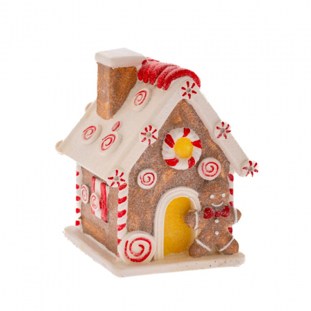 Cadouri Craciun - Decoratiune Craciun Casa din turta dulce, 12x12x25 cm, rasina, maro - BraziPremium.ro