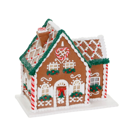 Decoratiune Craciun Casuta din turta dulce cu lumini, 25 cm, maro - BraziPremium By OLLMA