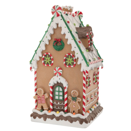 Decoratiuni Craciun pentru Casa - Decoratiune Craciun Casuta cu omuleti din turta dulce, 28x28x51 cm, maro - BraziPremium By OLLMA