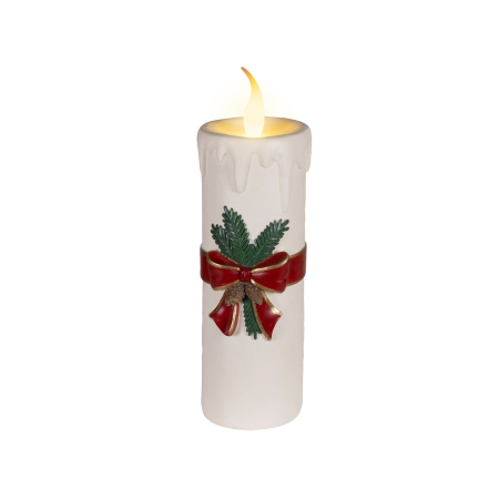 Decoratiune Craciun Lumanare cu LED si funda, lumina calda, 55.7 cm, alb - BraziPremium By OLLMA