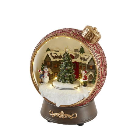 Classic Romance - Decoratiune Craciun Glob de zapada animat cu lumini LED si muzica, 22.5x16.5x18.5 cm, multicolor - BraziPremium By OLLMA
