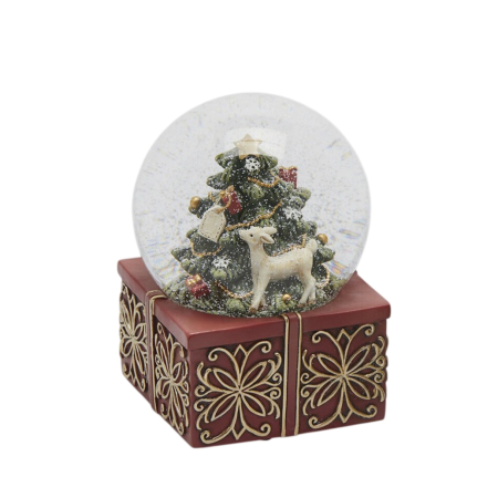 Classic Romance - Decoratiune Craciun Glob de zapada cu bradut si caprioara, 14.5x9x9 cm, rosu - BraziPremium By OLLMA