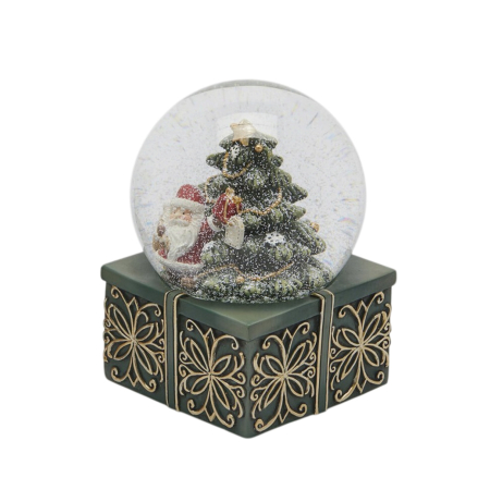 Decoratiuni Craciun pentru Casa - Decoratiune Craciun Glob de zapada cu bradut si Mos Craciun, 14.5x9x9 cm, verde - BraziPremium By OLLMA