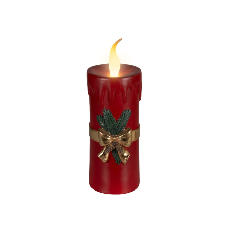 Decoratiune Craciun Lumanare cu LED si funda, lumina calda, 44 cm, rosu - BraziPremium By OLLMA