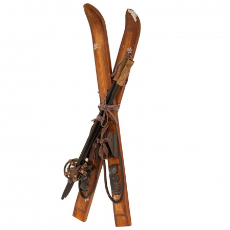 Figurine si animale - Decoratiune Craciun model Schiuri si Bete antice, 7x10x50 cm, maro - BraziPremium By OLLMA