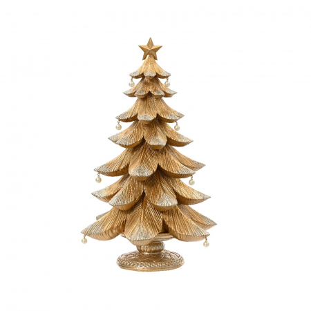 Obiecte decorative - Decoratiune Craciun model Brad cu perle si sclipici, 20x25x38 cm, auriu - BraziPremium By OLLMA