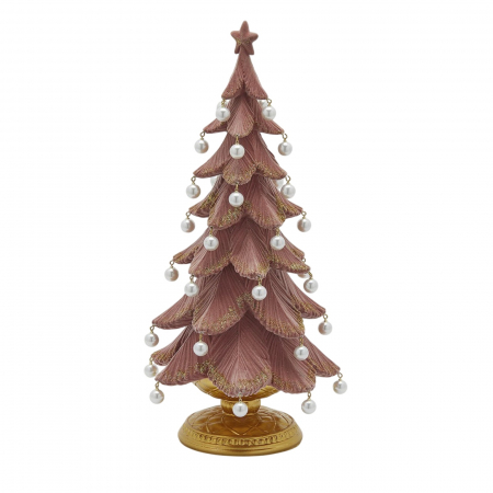 Obiecte decorative - Decoratiune Craciun model Brad cu perle si sclipici, 46x22 cm, roz - BraziPremium.ro
