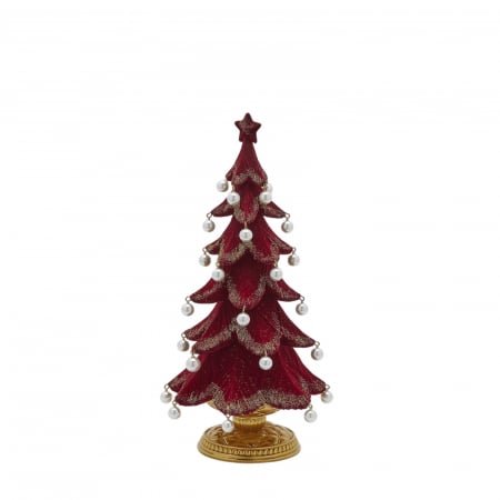 Obiecte decorative - Decoratiune Craciun model Brad cu perle si sclipici, 36x19 cm, bordeaux - BraziPremium.ro